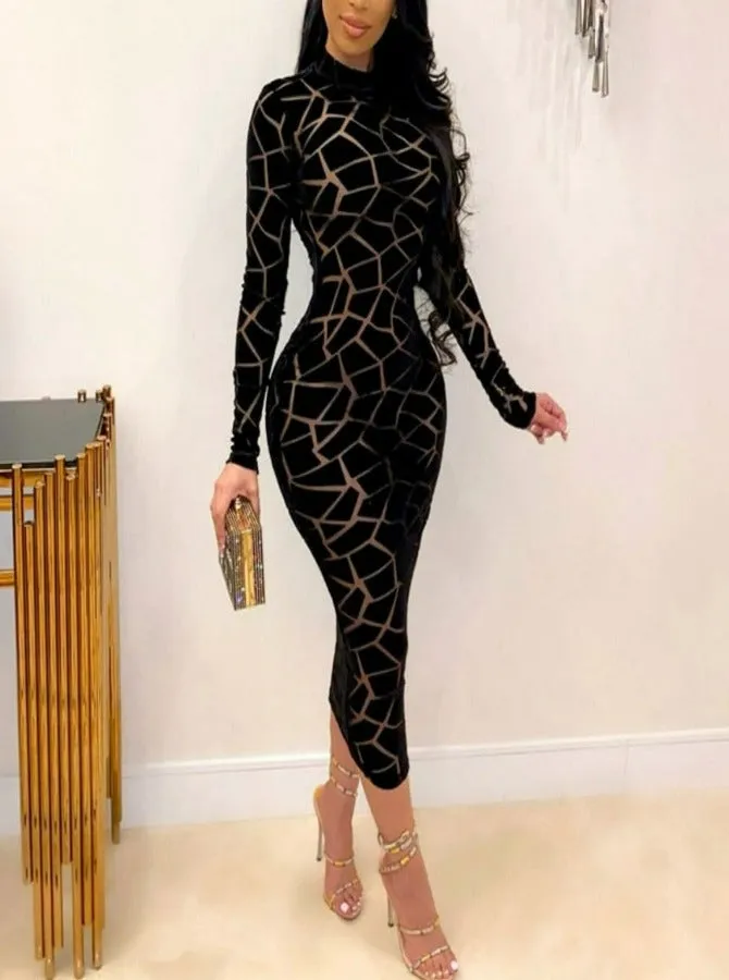 Sheath Slim Transparent Sheer Mesh Dress