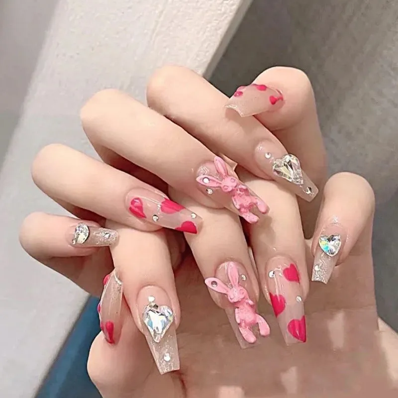 Short coffin pink bunnies in heart sharp