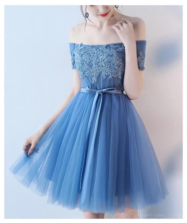 Short Sleeves Off Shoulder Blue Lace Cheap Homecoming Dresses Online, Cheap Short Prom Dresses, CM781