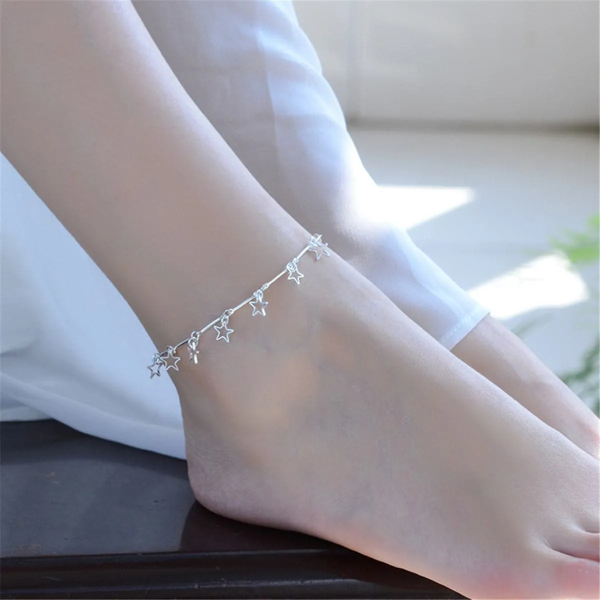 Silver-Plated Open Star Anklet