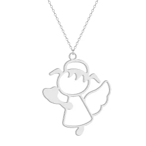 Silver-Plated Openwork Cute Angel Pendant Necklace