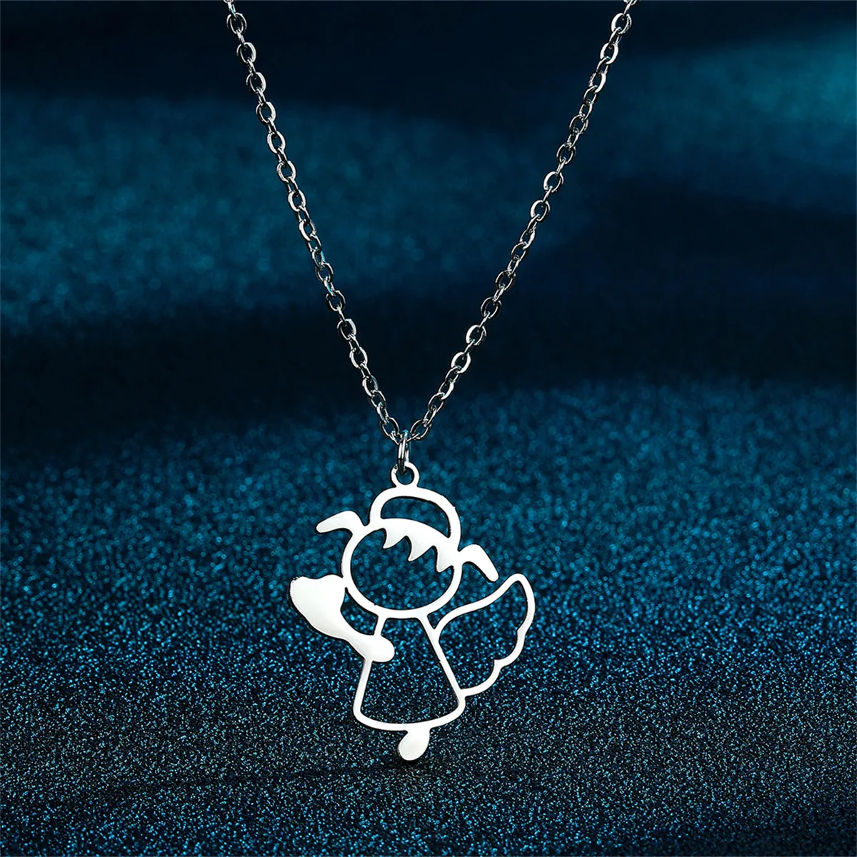 Silver-Plated Openwork Cute Angel Pendant Necklace
