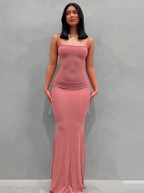 Sleeveless Maxi Dress with High-Waist Slim Fit