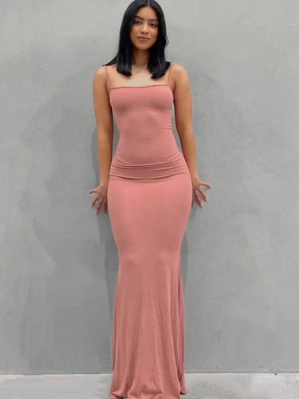 Sleeveless Maxi Dress with High-Waist Slim Fit