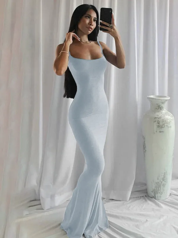 Sleeveless Maxi Dress with High-Waist Slim Fit