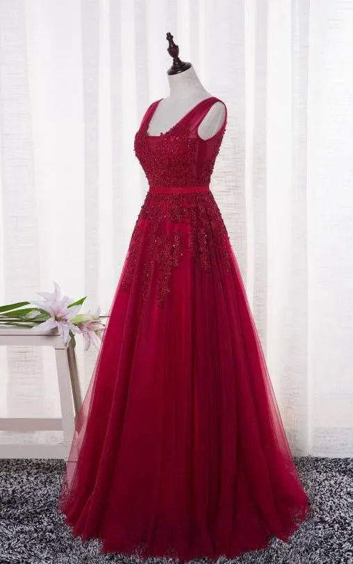 Sleeveless V-neck Long Beaded Tulle Dress-331321