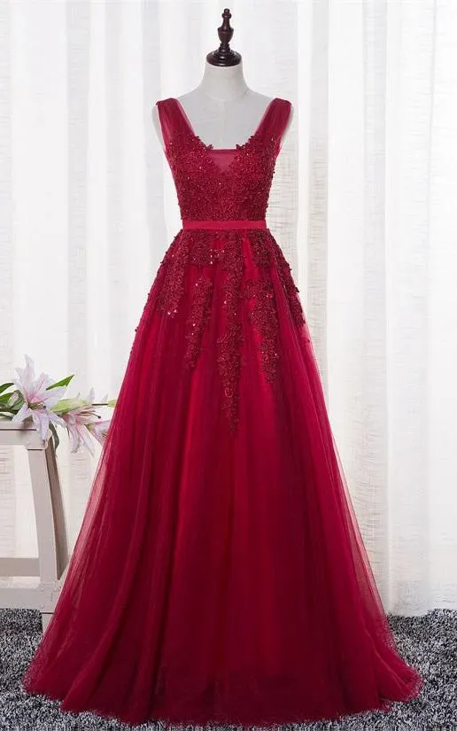 Sleeveless V-neck Long Beaded Tulle Dress-331321