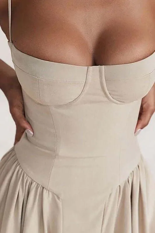 Slim backless pleated mid-length dress