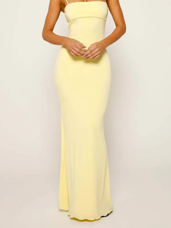Slim Fit Maxi Dress with Backless Design and Spaghetti Straps