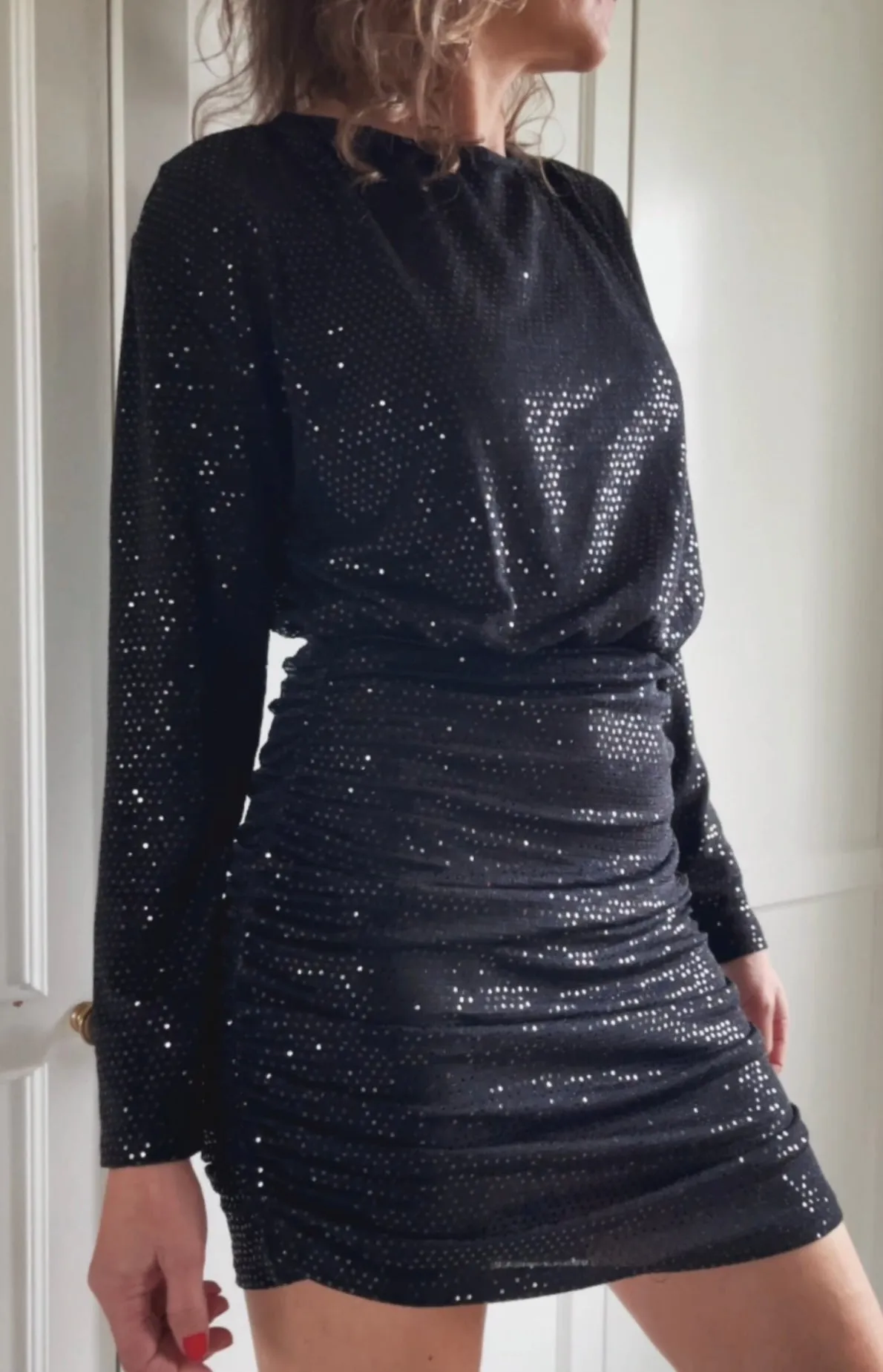 SLIM SHORT DRESS WITH GLITTER - BLACK/BLACK