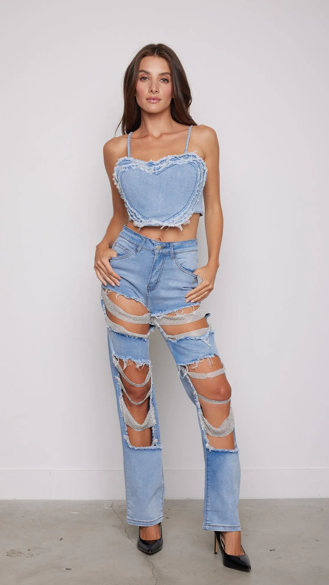 Slya Denim Top in Blue