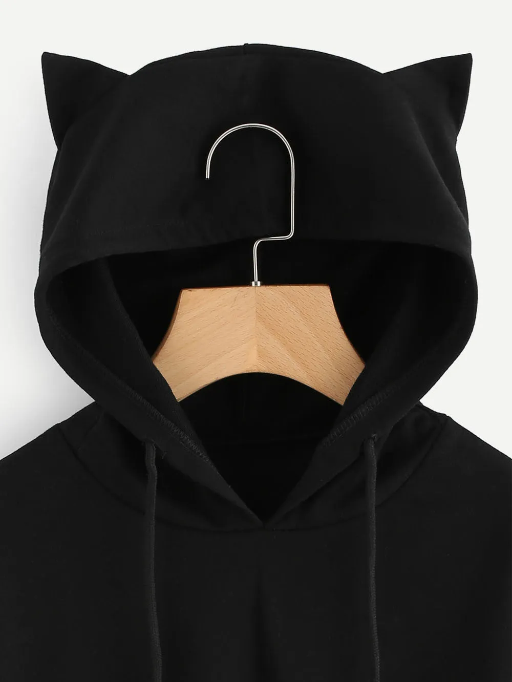 Solid Cat Ear Long Sleeve Cropped Sweatshirt