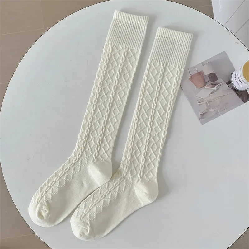 Solid Color Knee High Socks - Retro Women's Warm Casual Stockings