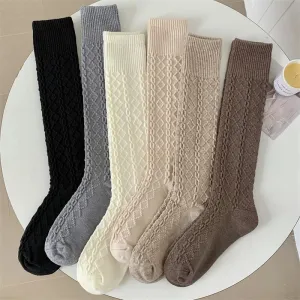 Solid Color Knee High Socks - Retro Women's Warm Casual Stockings