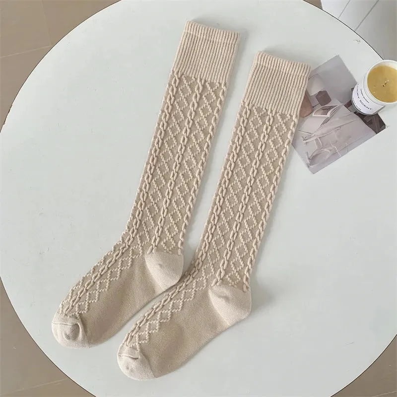 Solid Color Knee High Socks - Retro Women's Warm Casual Stockings