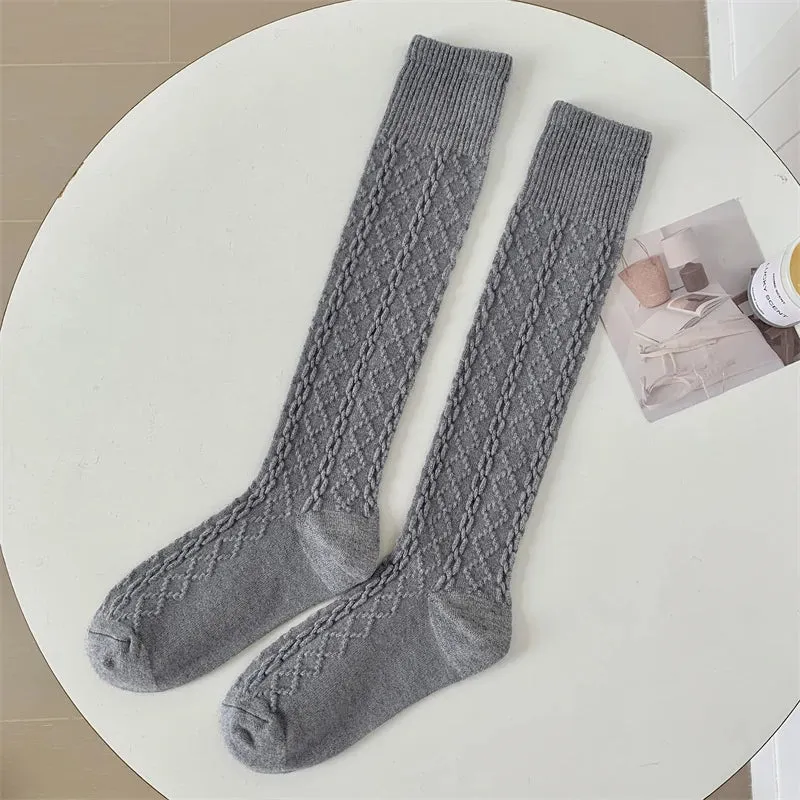 Solid Color Knee High Socks - Retro Women's Warm Casual Stockings