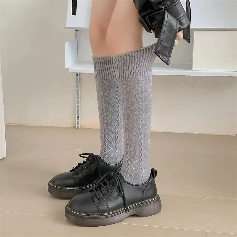 Solid Color Knee High Socks - Retro Women's Warm Casual Stockings
