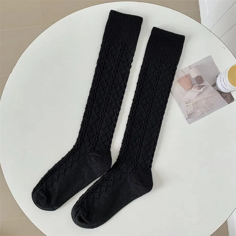 Solid Color Knee High Socks - Retro Women's Warm Casual Stockings