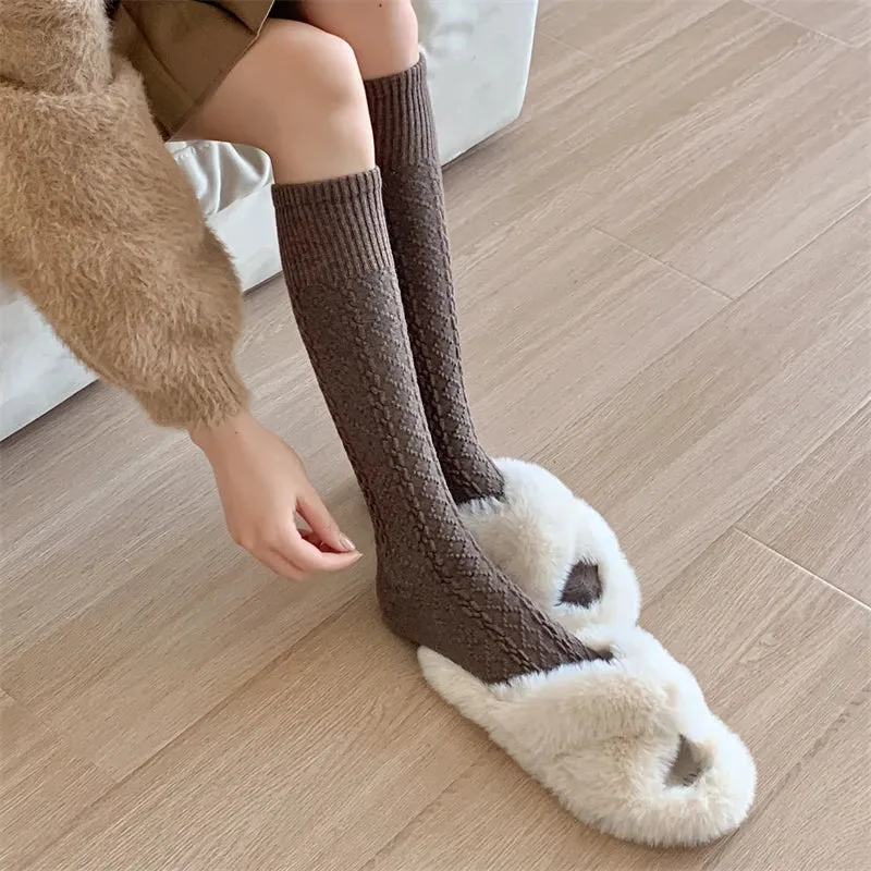 Solid Color Knee High Socks - Retro Women's Warm Casual Stockings