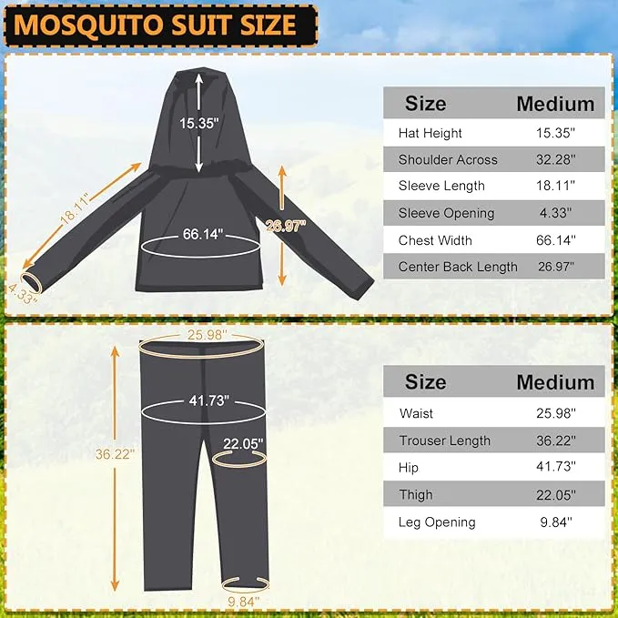 South to East Mosquito Suit - Net Bug Mesh Pants & Jacket with Hood for Outdoor Protection from Bugs, Flies, Gnats, No-See-Ums & Midges - Mosquito Clothing for Men & Women with Carrybag, M Size