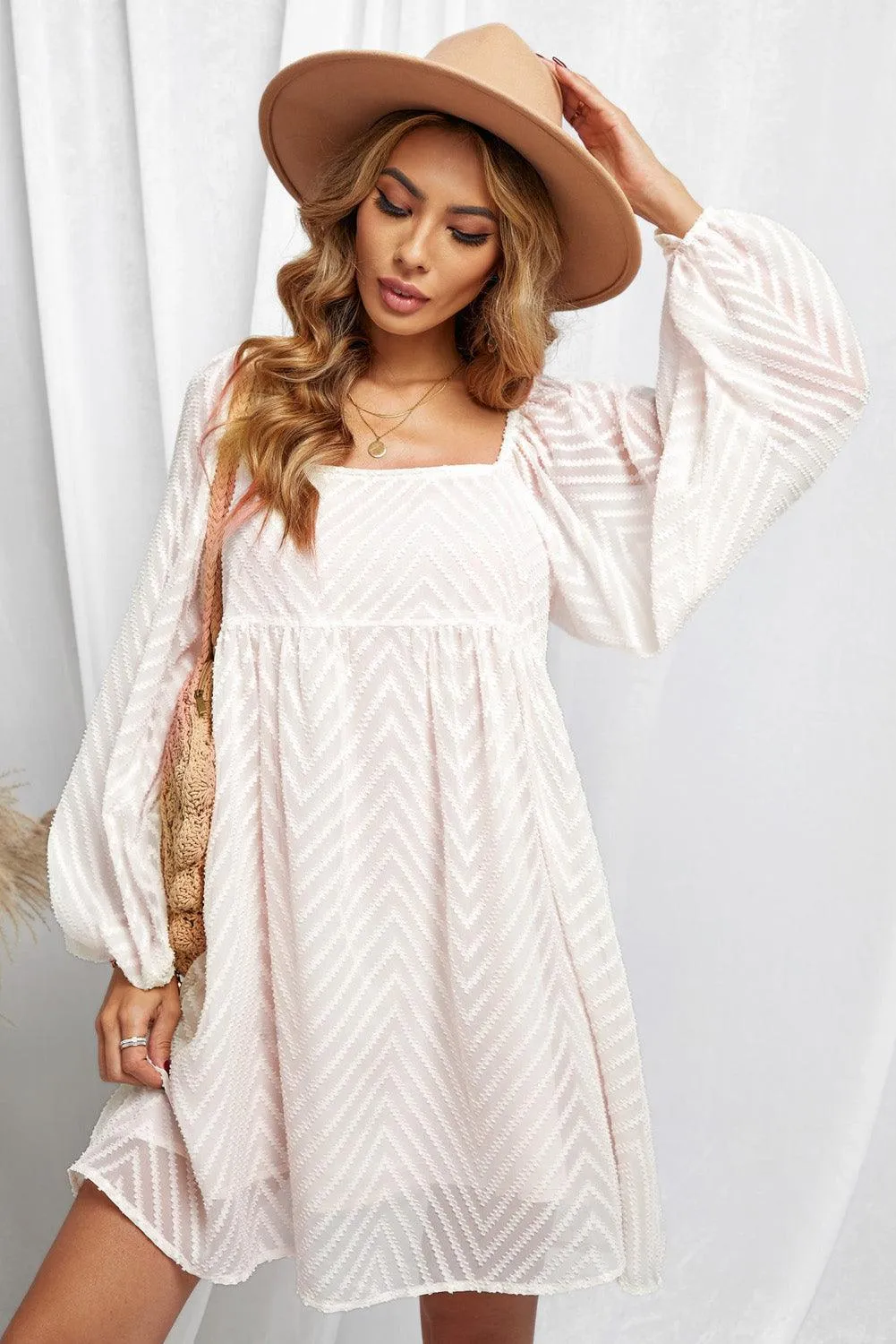 Square Neck Puff Sleeve Babydoll Dress
