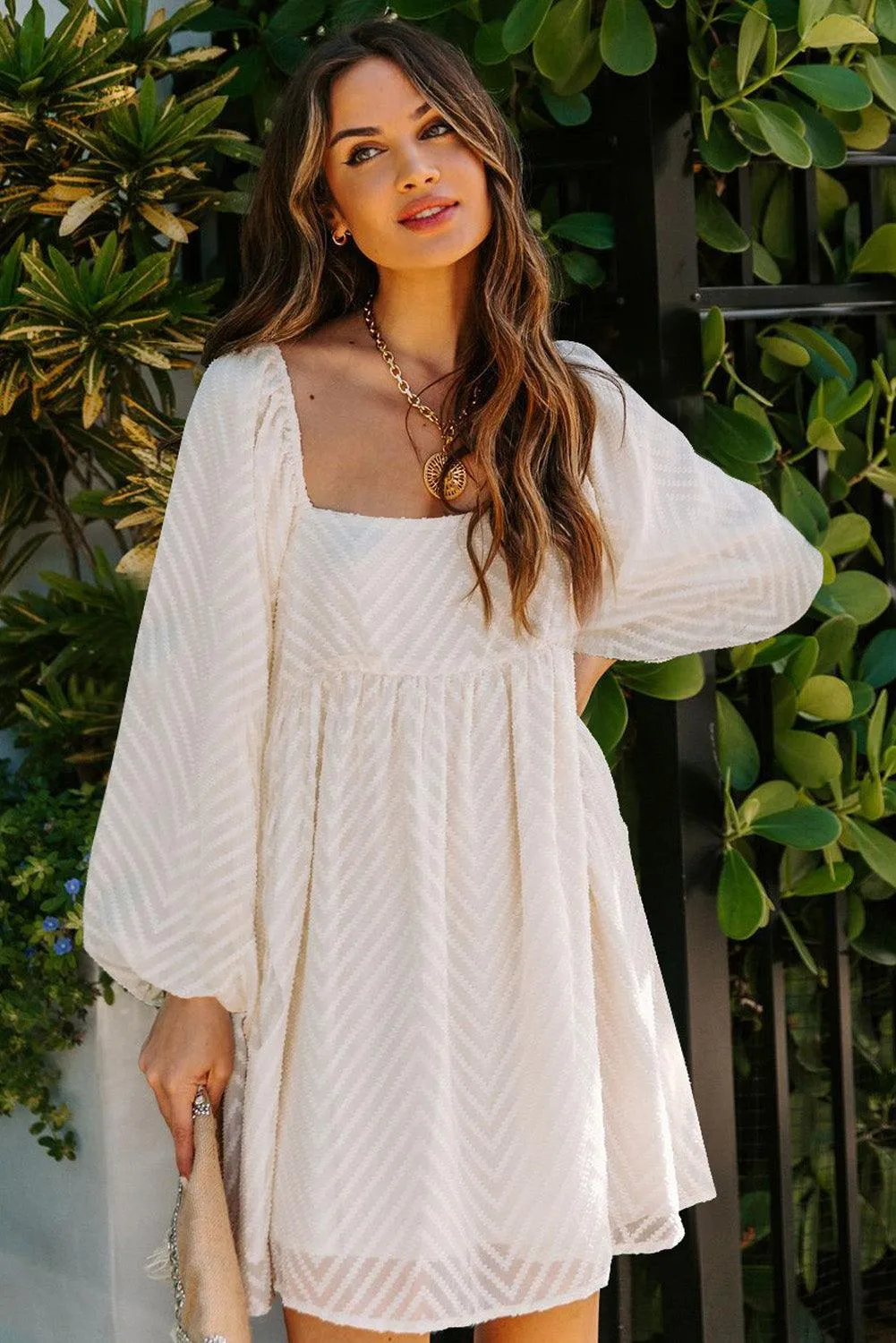 Square Neck Puff Sleeve Babydoll Dress
