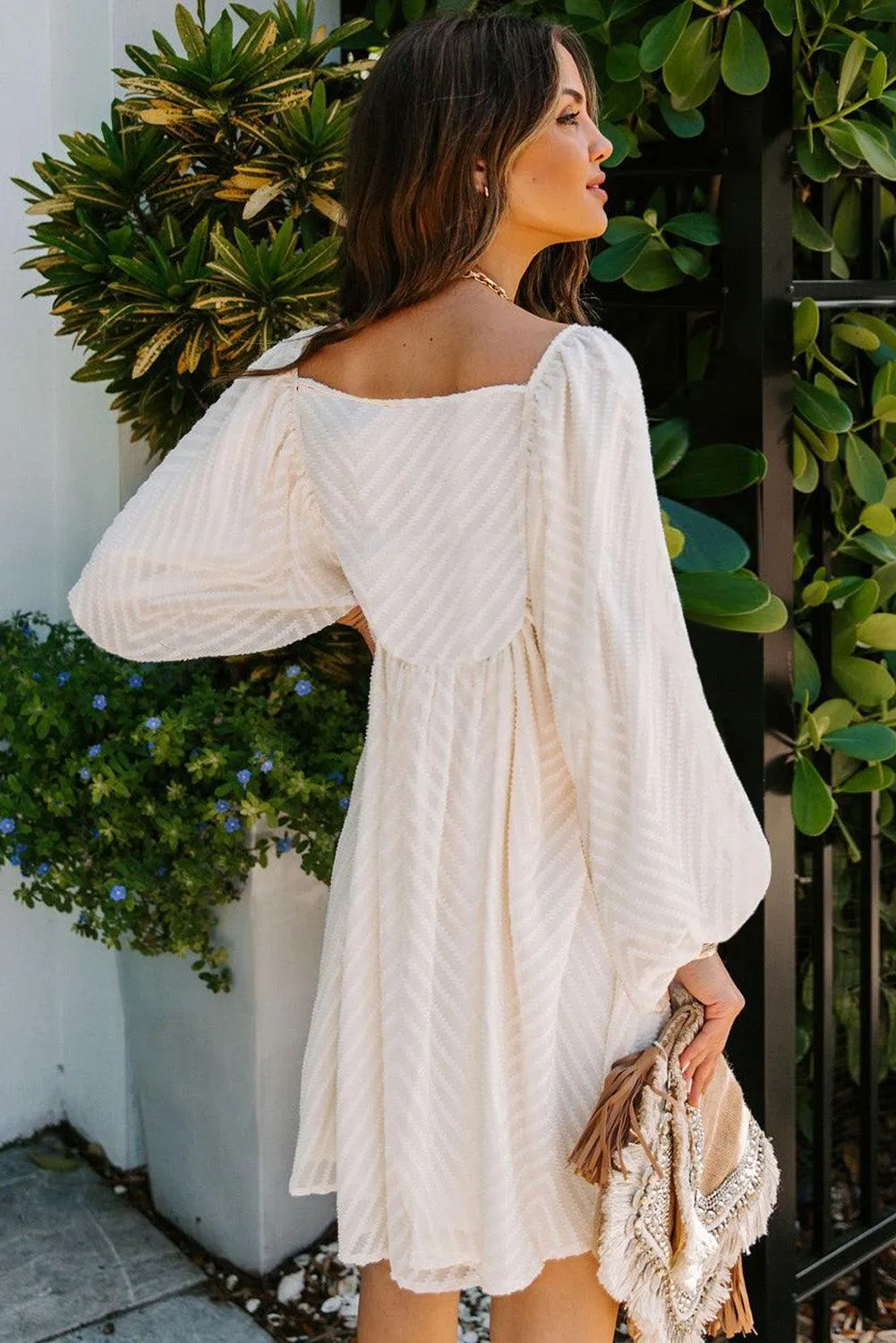 Square Neck Puff Sleeve Babydoll Dress