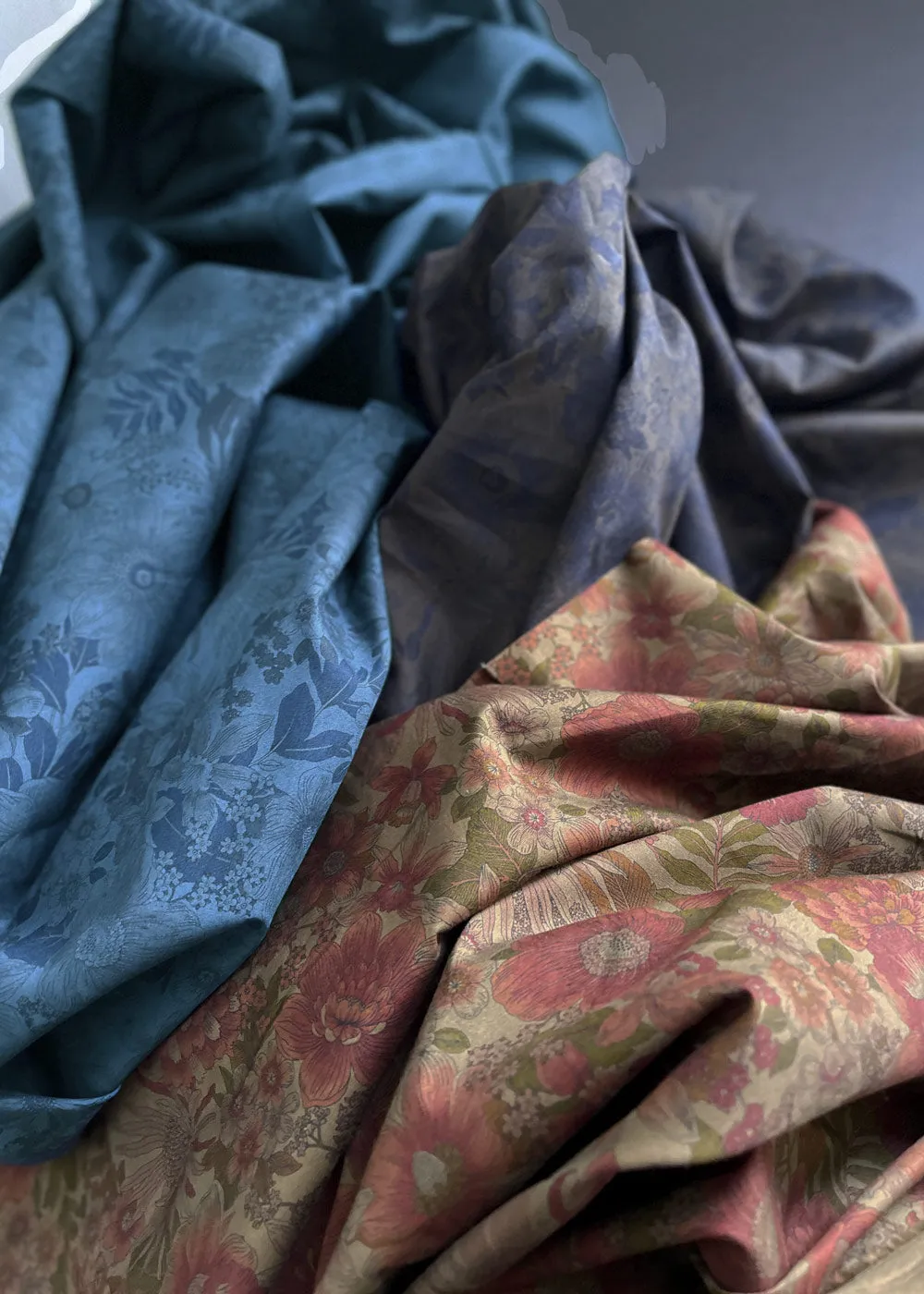 Stella Floral, Abyss.  Cotton Poplin Fabric