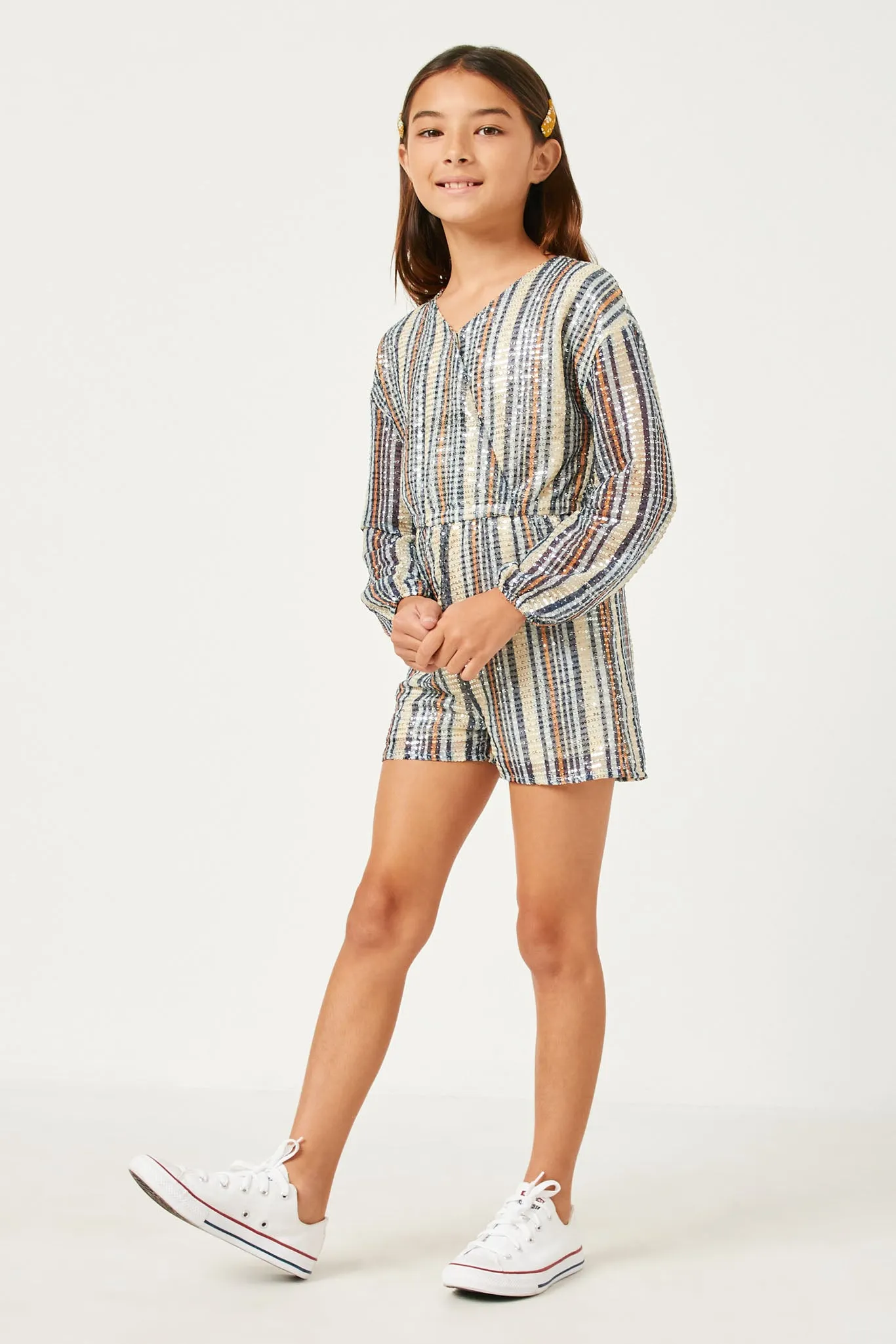 Striped Sequin Long Sleeve Romper