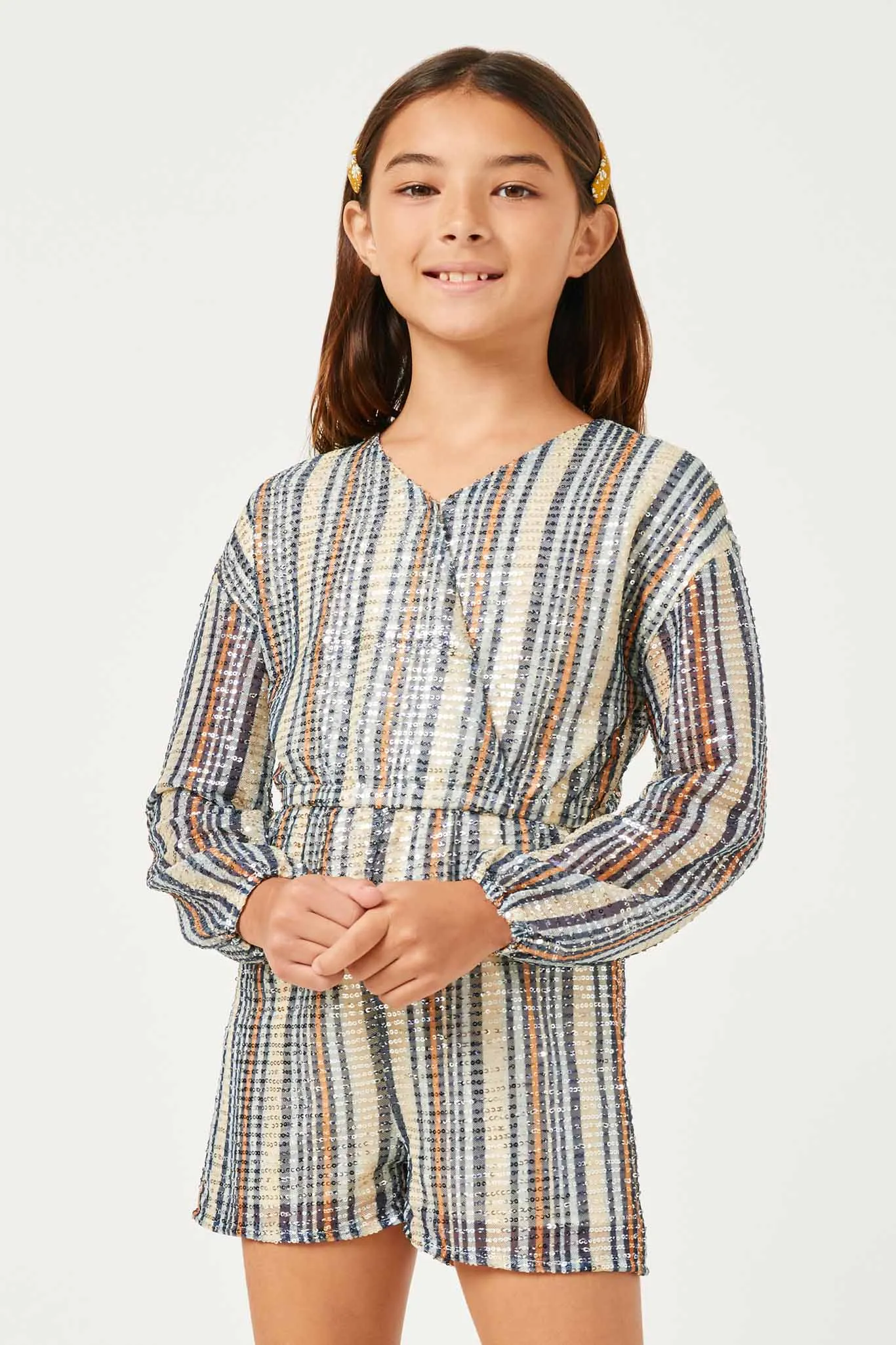 Striped Sequin Long Sleeve Romper