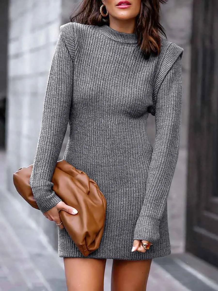 Stunncal Solid Color Round Neck Sweater Dress(6 colors)