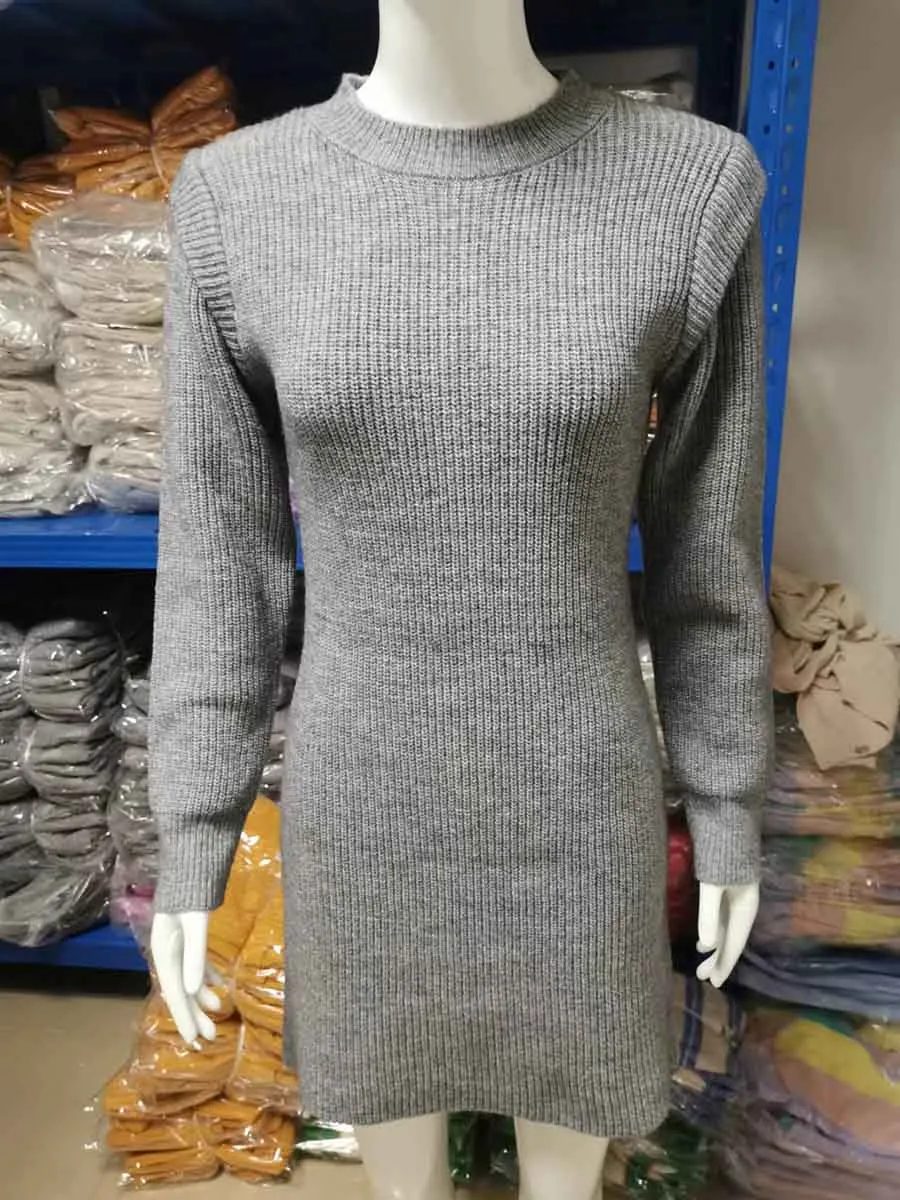 Stunncal Solid Color Round Neck Sweater Dress(6 colors)