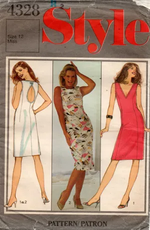 Style 4328 Womens Princess Cut Dress with Keyhole Back 1980s Vintage Sewing Pattern Size 12 Bust 34 inches