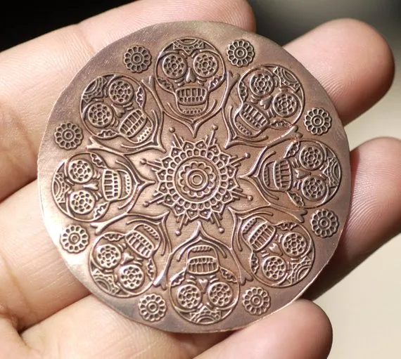 Sugar Skull Flower Metal Disc Blank 42mm, 20G