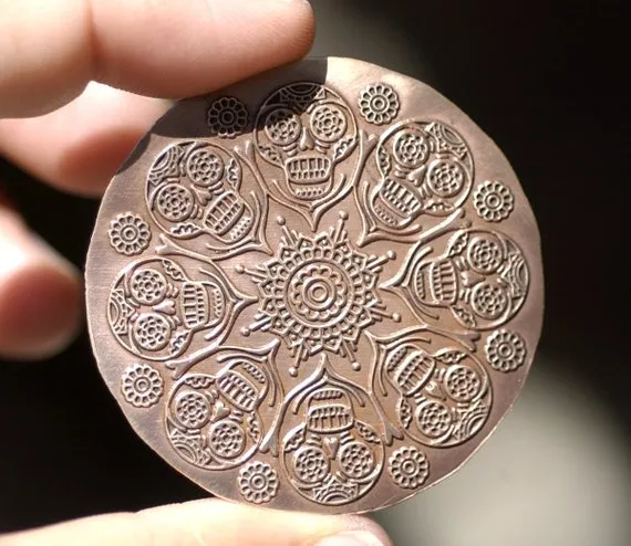 Sugar Skull Flower Metal Disc Blank 42mm, 20G
