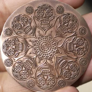 Sugar Skull Flower Metal Disc Blank 42mm, 20G