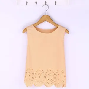 Summer Fashion Women Cropped Top Chiffon Tank Hollow Out Sleeveless Vest Plus Size Ladies Casual Blusa Feminina 6 Colors