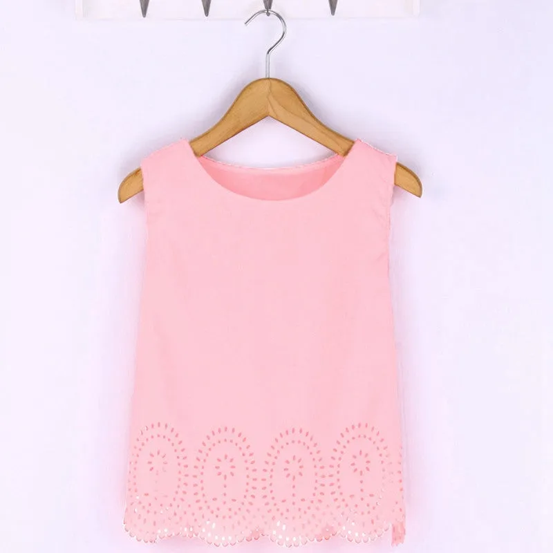 Summer Fashion Women Cropped Top Chiffon Tank Hollow Out Sleeveless Vest Plus Size Ladies Casual Blusa Feminina 6 Colors