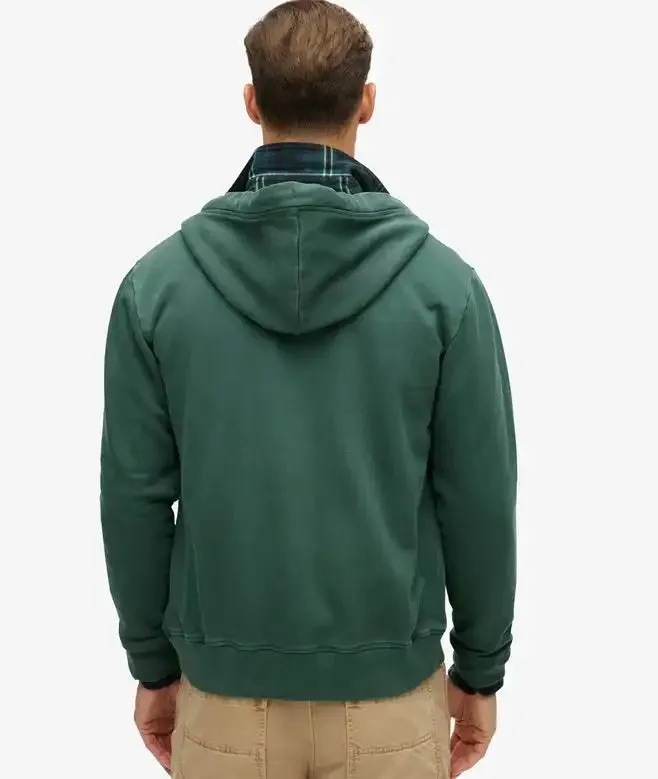 Superdry Mens Essential Logo Washed Zip Hoodie Forest Green