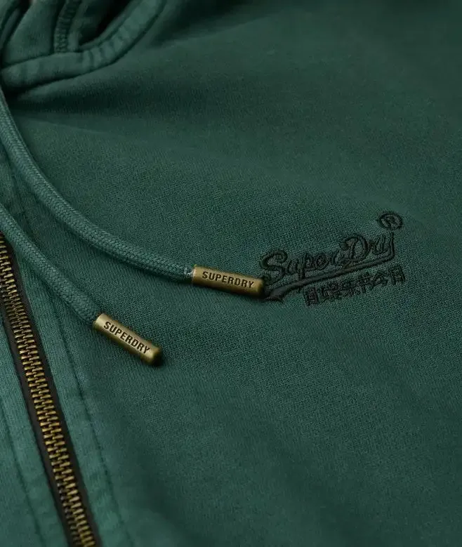 Superdry Mens Essential Logo Washed Zip Hoodie Forest Green