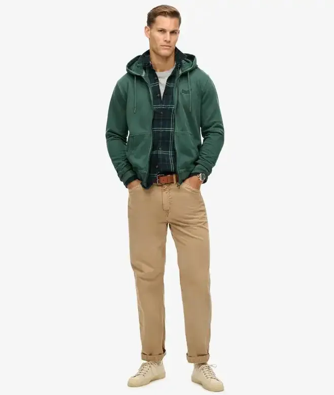 Superdry Mens Essential Logo Washed Zip Hoodie Forest Green