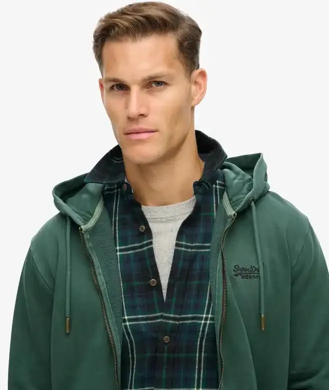 Superdry Mens Essential Logo Washed Zip Hoodie Forest Green