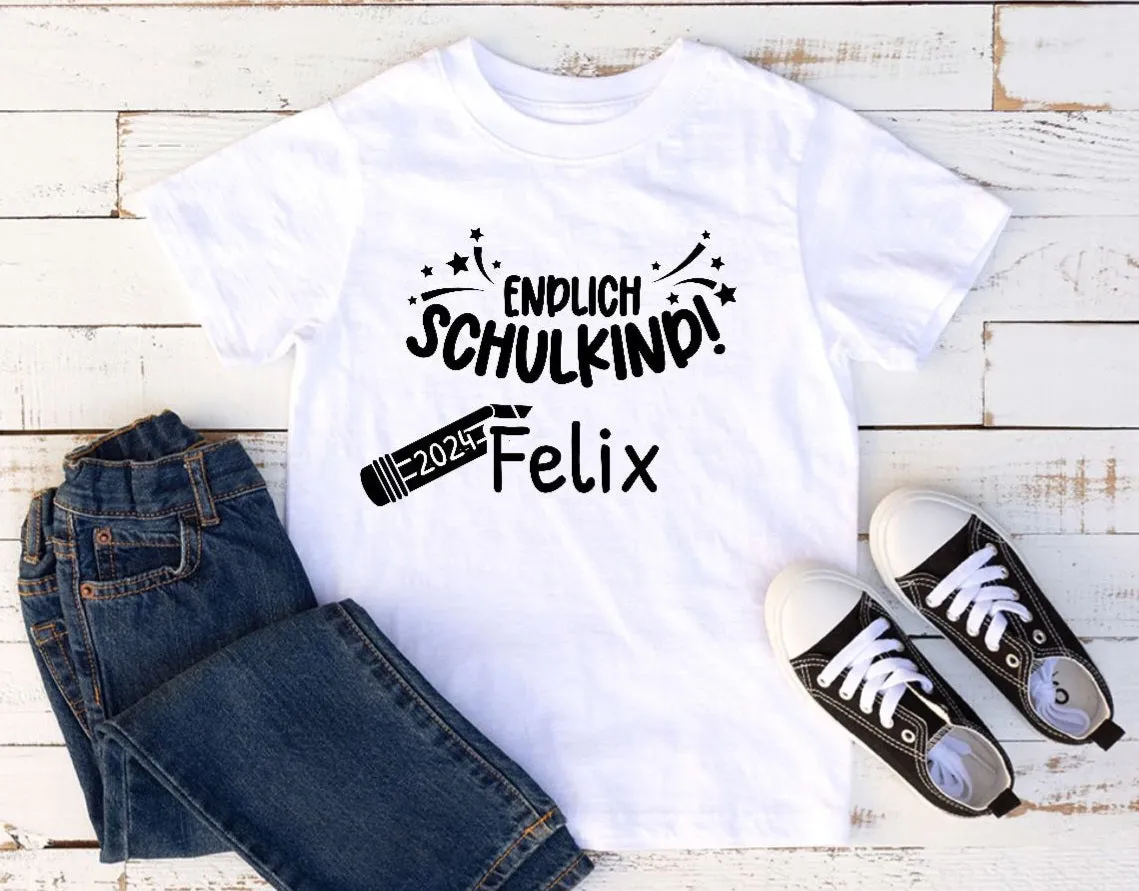 T-Shirt endlich Schulkind mit Name personalisiert Junge Einschulungsshirt Einschulung erste Klasse Geschenk