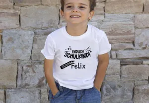 T-Shirt endlich Schulkind mit Name personalisiert Junge Einschulungsshirt Einschulung erste Klasse Geschenk