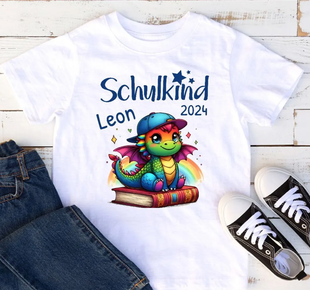 T-Shirt Schulkind Drache mit Name personalisiert Junge Einschulungsshirt Einschulung erste Klasse Geschenk