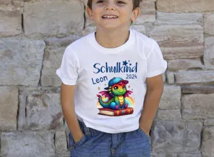 T-Shirt Schulkind Drache mit Name personalisiert Junge Einschulungsshirt Einschulung erste Klasse Geschenk