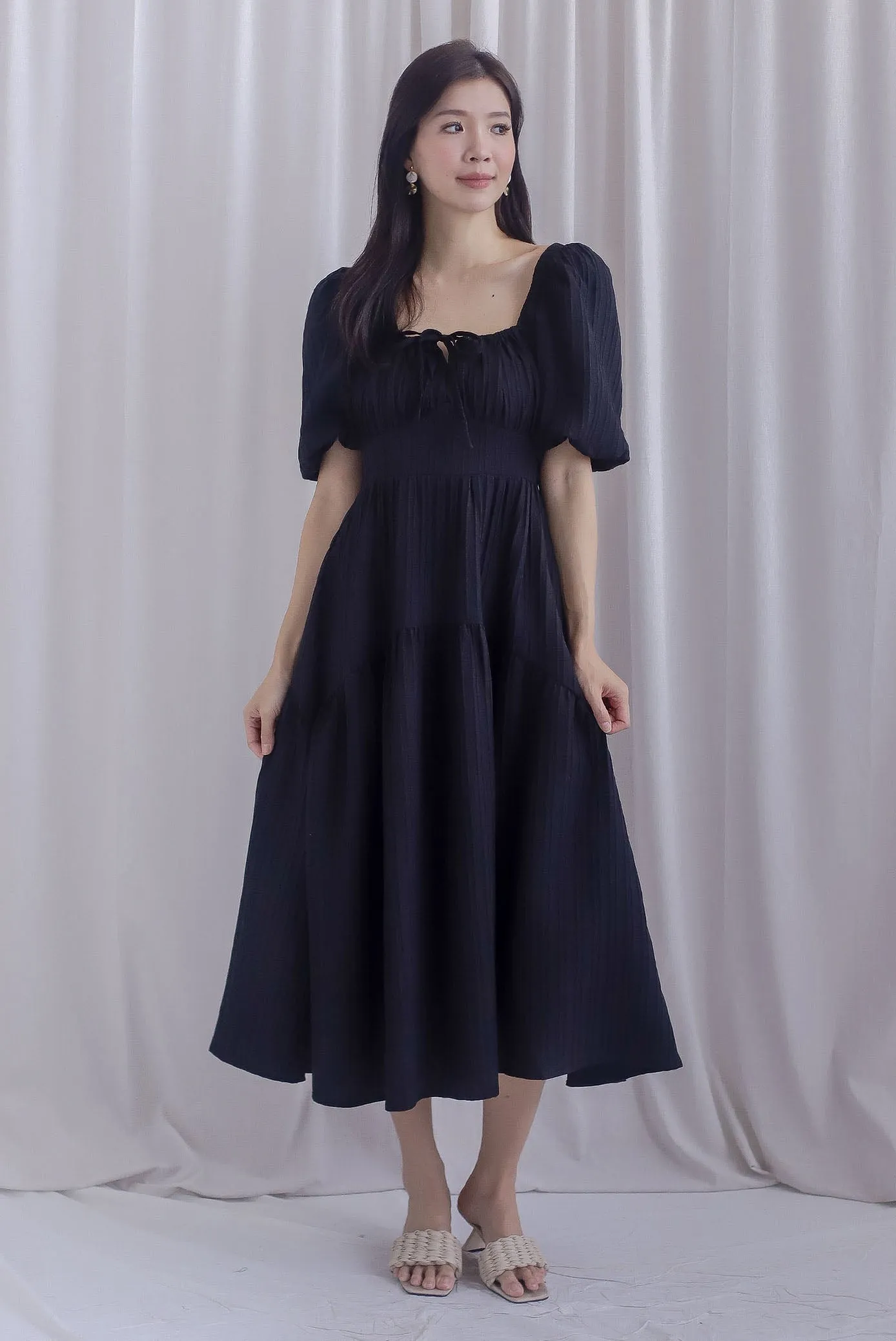 TDC Christelle Textured Curve Hem Maxi Dress In Black