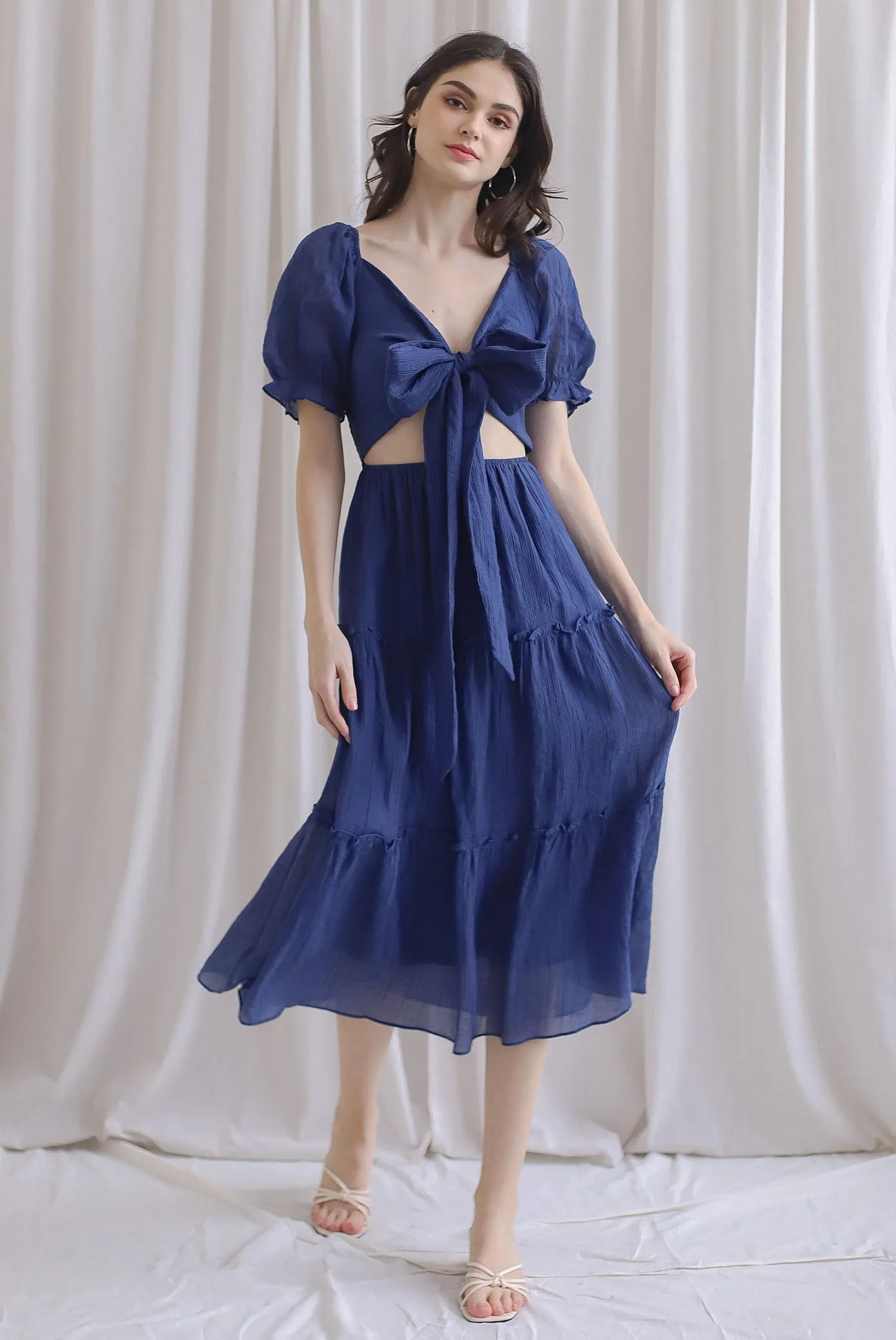TDC Eureka Multi Way Textured Dress In Navy Blue