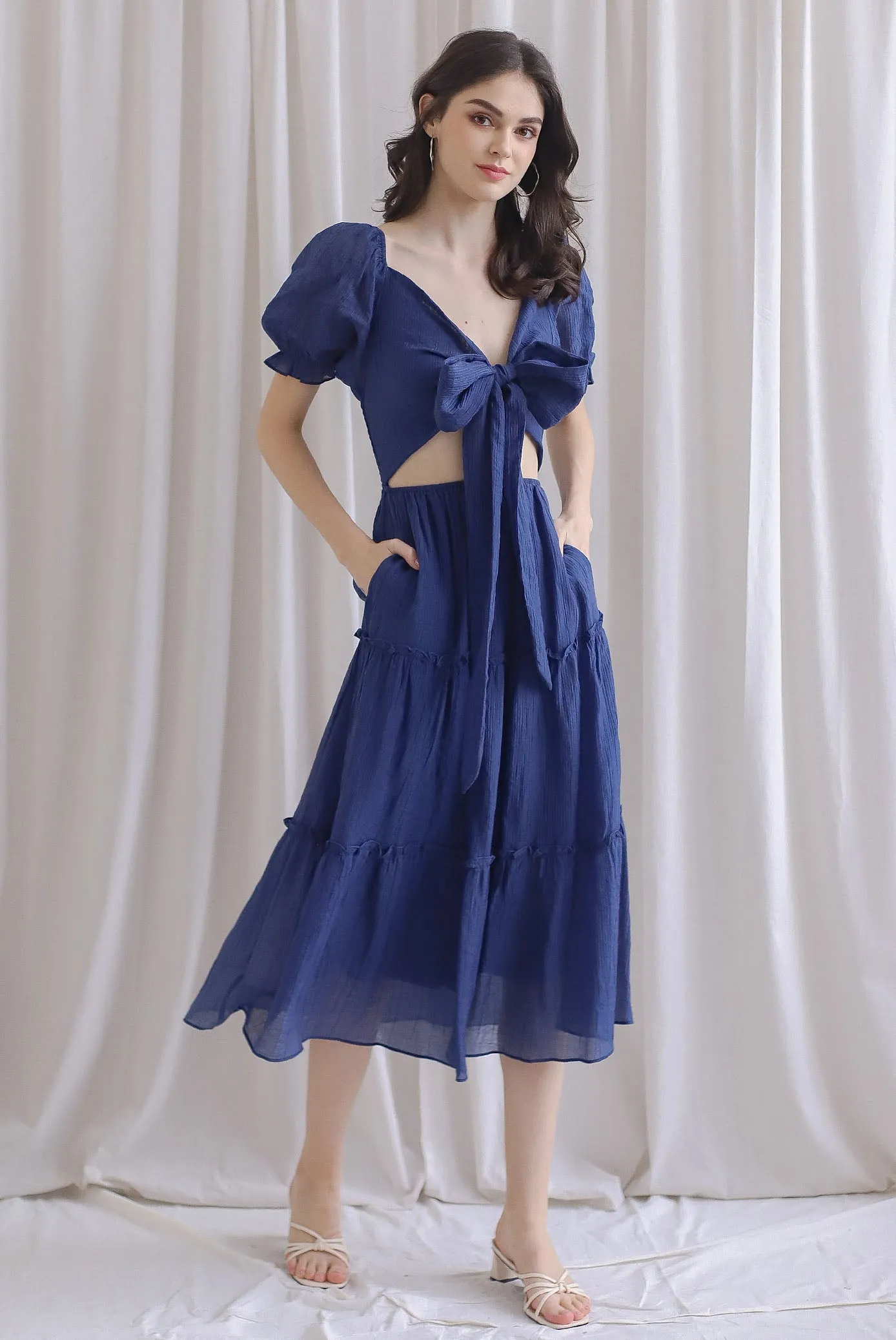 TDC Eureka Multi Way Textured Dress In Navy Blue