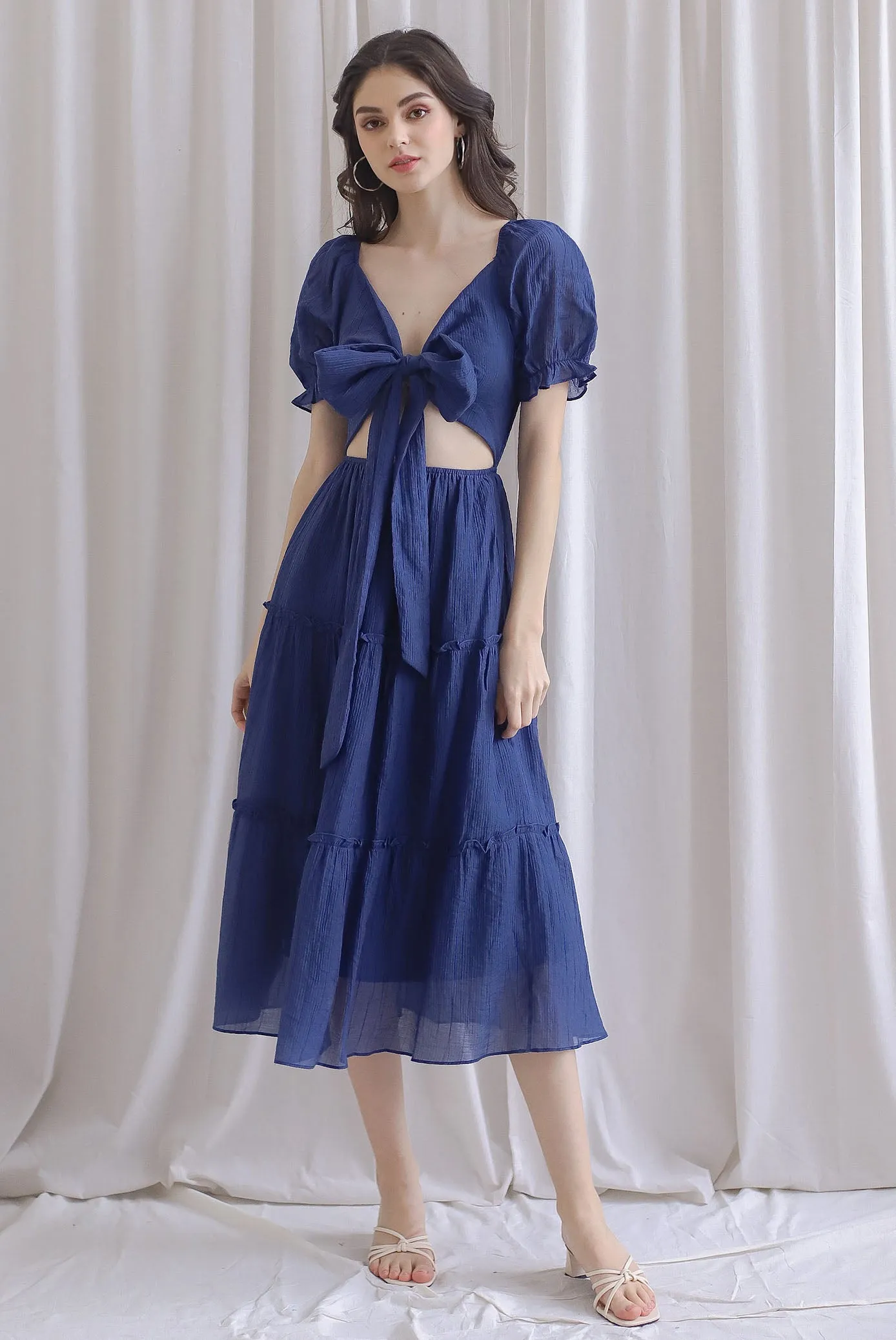 TDC Eureka Multi Way Textured Dress In Navy Blue